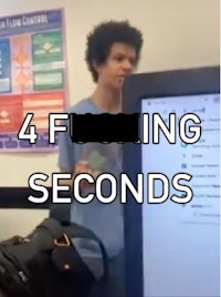 a man is standing in front of a computer screen with the text 4 freaking seconds